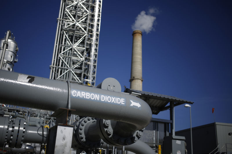 A pipe at a carbon capture plant carrying CO2.