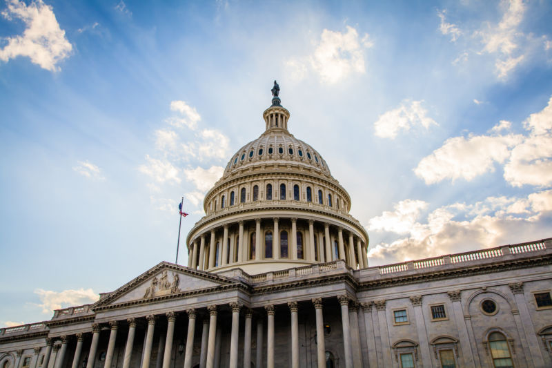 The United States Capitol Building, the seat of Congress, on the National Mall in Washington, DC.