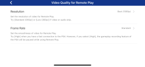 PS4 Remote Play iOS video quality menu