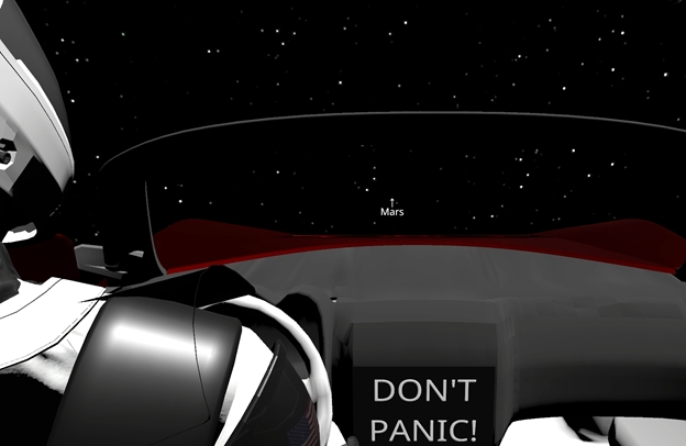 Simulated view of Starman on October 7, 2020.