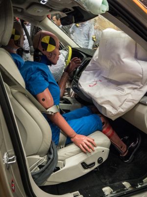 A Volvo crash test dummy, post-crash.