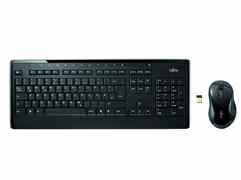 Promotional image of wireless keyboard and mouse.