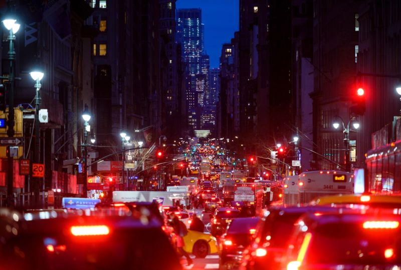 A traffic jam in New York City. 