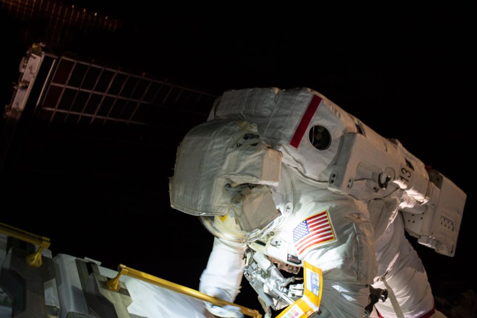 On March 22, Anne McClain works on the International Space Station's Port-4 truss structure during a 6-hour, 39-minute spacewalk.