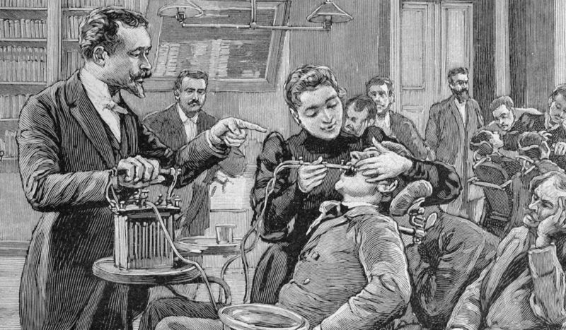 A patient receiving dental care, circa 1892. There were several cases of 