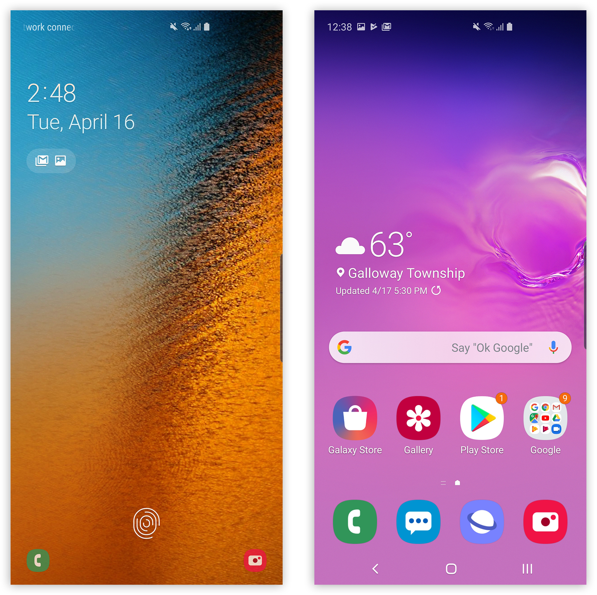 Pictures of the Galaxy S10 software.