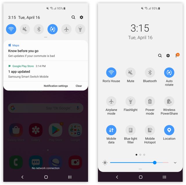 Pictures of the Galaxy S10 software.