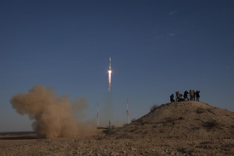 A Soyuz rocket launches from the Baikonur Cosmodrome in 2012.