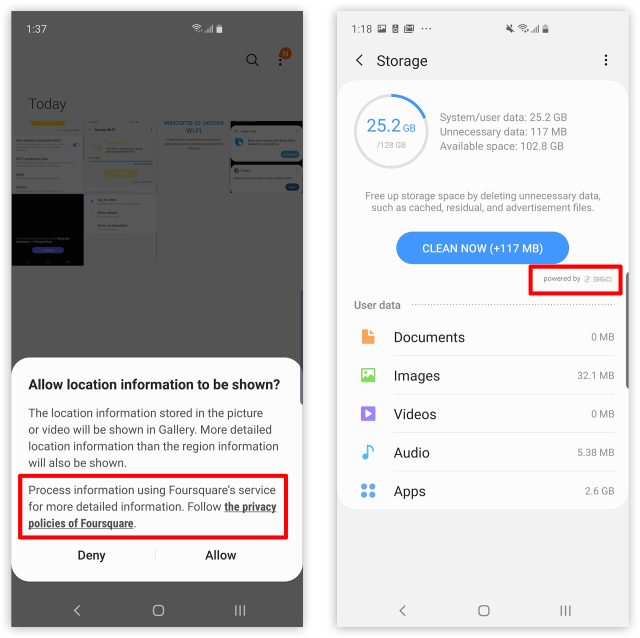 Pictures of the Galaxy S10 software.