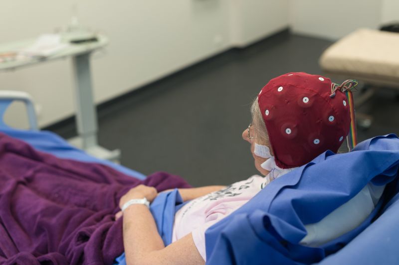 A patient wearing an electrical cap similar to the one used in the study.
