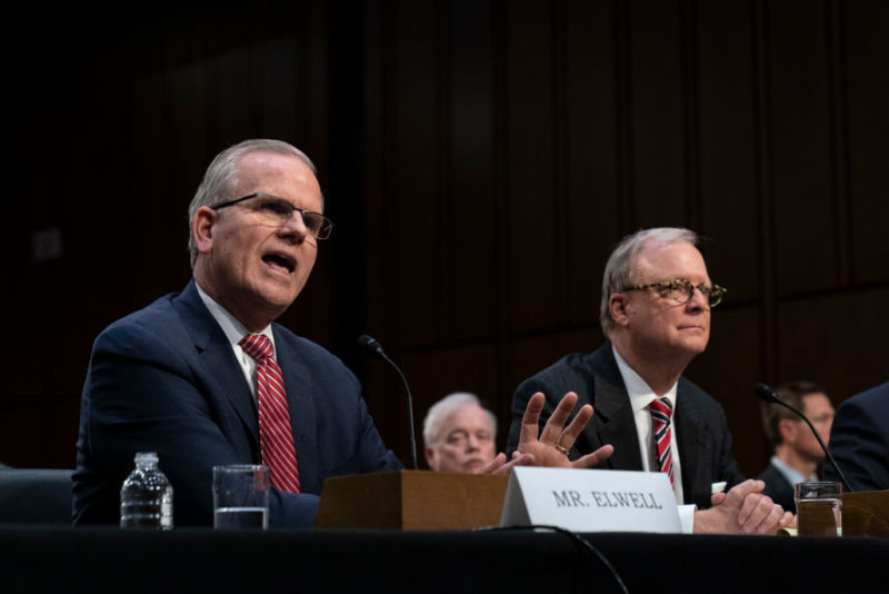 Acting administrator of the Federal Aviation Administration (FAA) Daniel Elwell and Chairman of the National Transportation Safety Board (NTSB) Robert Sumwalt testify during a Senate Commerce Subcommittee on  March 27, 2019.  The committee chair,  Sen. Roger Wicker, is now launching an investigation into the FAA's certification process for the 737 MAX.