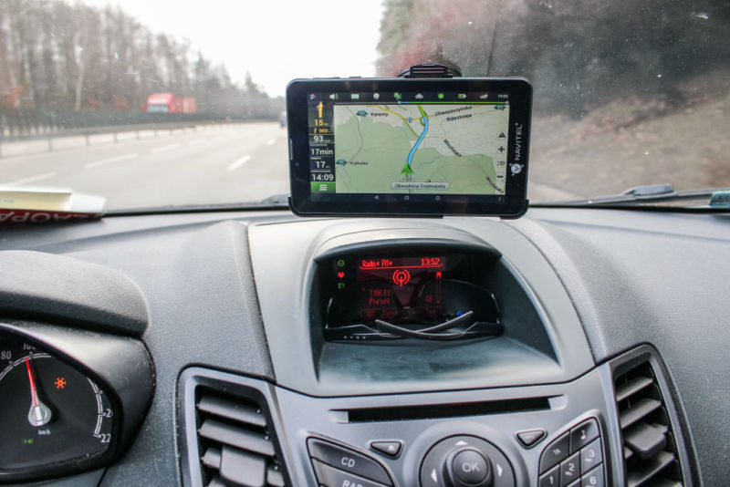 A GPS device manufactured by Navitel was seen in Gdansk, Poland, on February 24, 2017. The way GPS devices can stop working on April 6, 2019 because of the way they store time stamps. That day, the week number will be reset. (Photo by Michal Fludra / NurPhoto via Getty Images)