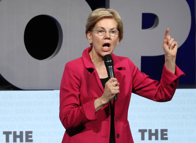 Senator Elizabeth Warren (D-Mass.) Speaks on April 1, 2019 in Washington, DC.