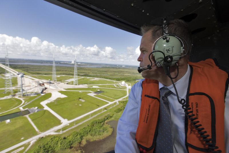 NASA's director, Jim Bridenstine, visits the Kennedy Space Center in 2018.