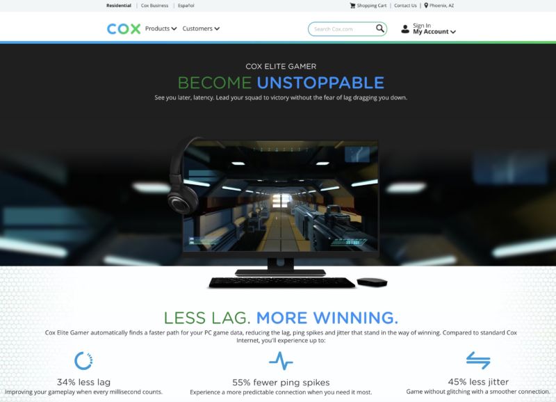 Le site Web de Cox fait de la publicité 