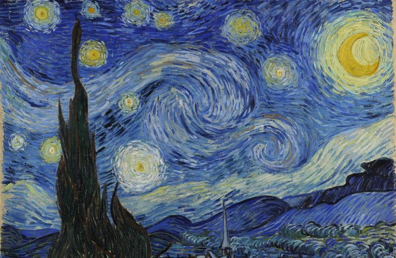 The bold blue and yellow swirls of Vincent van Gogh's <em>Starry Night</em> (1889) share turbulent properties with the molecular clouds that give birth to stars.