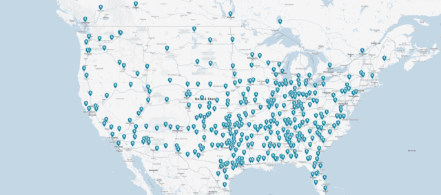 A map of locations where Nikola would want to put hydrogen refueling stations.