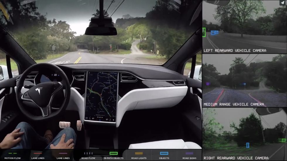A self-driving Tesla prototype using Nvidia Drive PX 2 AI technology.