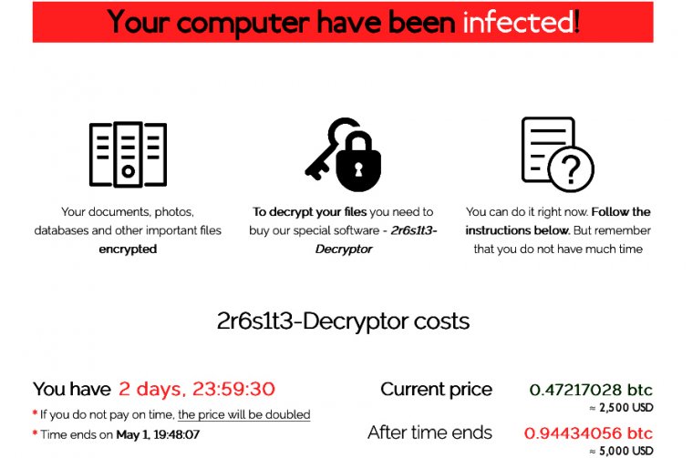 Screenshot of ransomware warning.