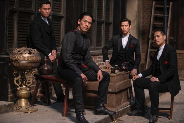 Ah Sahm's tong brotherhood includes Bolo (Rich Ting, center left) and Young Jun (Jason Tobin, center right).