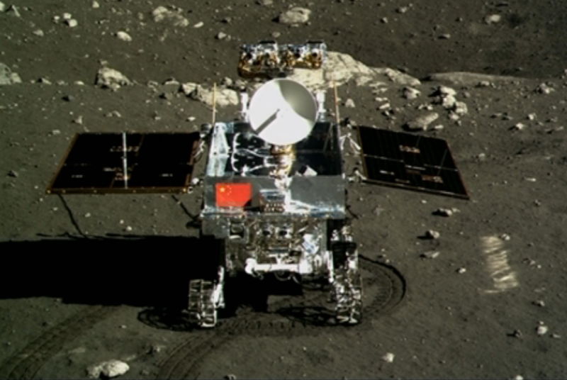 Image of a small rover on the Moon.