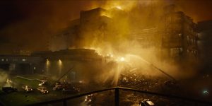 Reactor on fire as firefighters try to put it out.