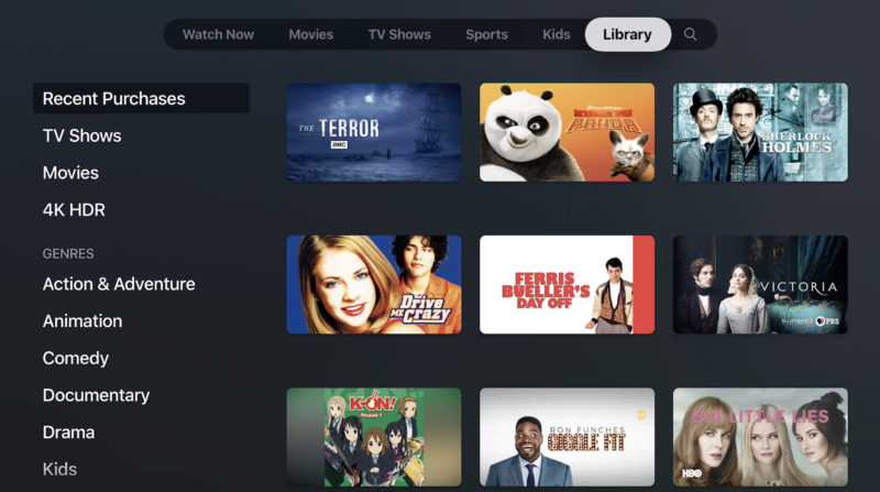 Your library in the Apple TV app