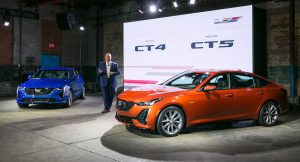 General Motors Vice President Global Product Ken Morris unveils the 2020 Cadillac CT4-V and CT5-V.