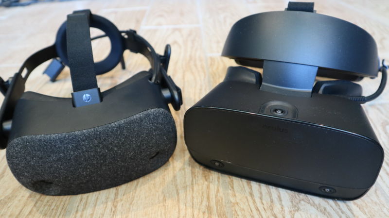 The $600 HP Reverb (left) and $400 Oculus Rift S (right).