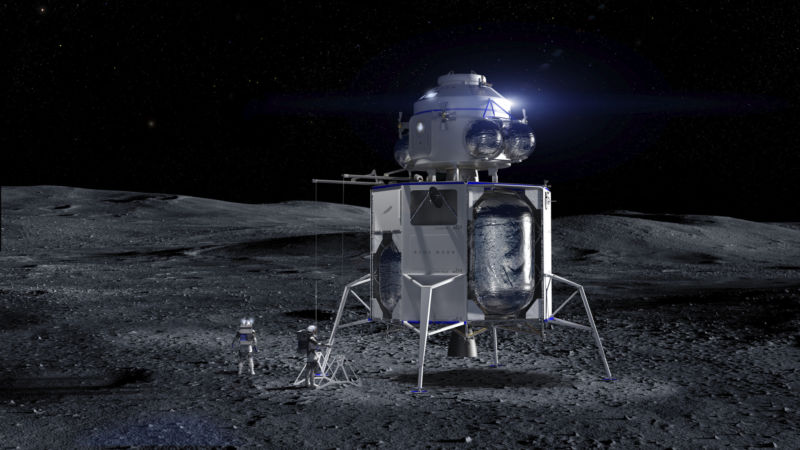 A Blue Moon lander, built by Blue Origin, with an ascent vehicle (built by another company) on top. 