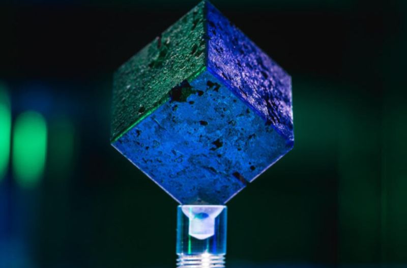 Extreme Close-Up Photograph Of A Bluish Cube.