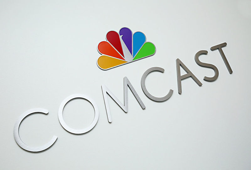 A Comcast sign at the Comcast offices in Philadelphia, Pennsylvania.