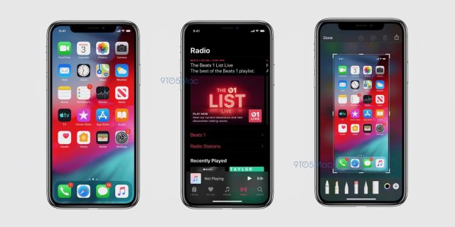 Screenshots of iOS 13's Dark Mode, according to 9to5Mac.