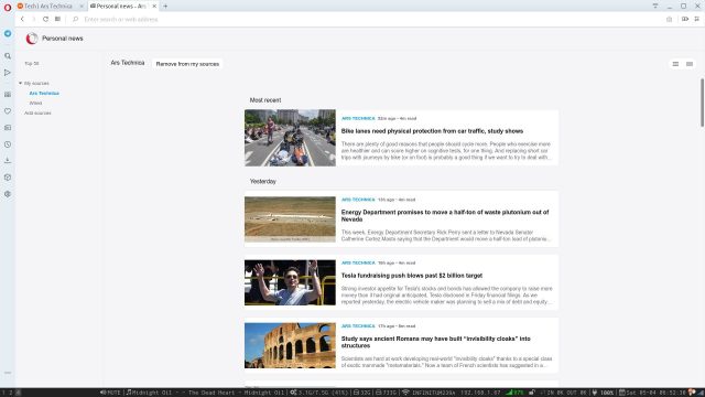 Opera's built-in feed reader, Personal News.