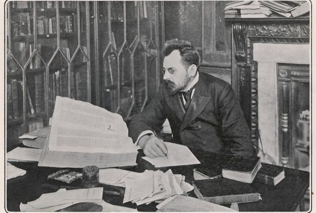 Polish book dealer and antiquarian Wilfrid M. Voynich among his books in Soho Square.