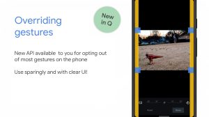 Pictures of Android Q's gesture navigation.