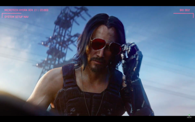 Keanu Reeves as a character in <em>Cyberpunk 2077</em>.