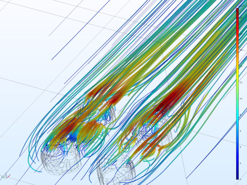 Image of bright lines representing fluid flow.