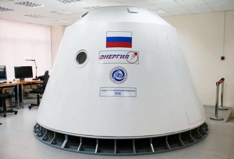 A model of the Federation of Manned Space Ships of the Next Generation (Federatsia, Federatsiya) at the offices of Korolev Rocket and Space Corporation in 2017.