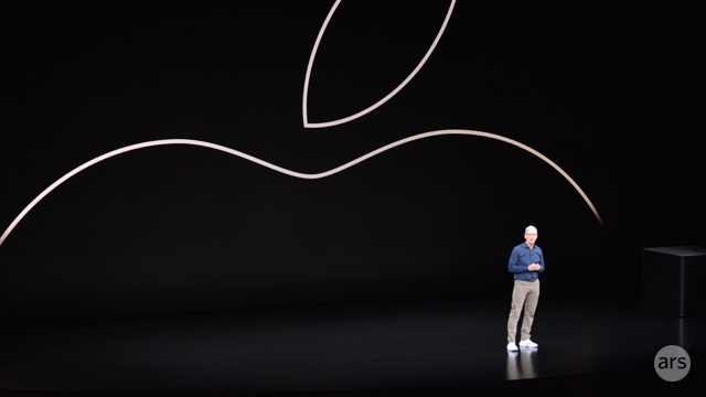 Apple CEO Tim Cook on stage during an Apple event in September 2018. 