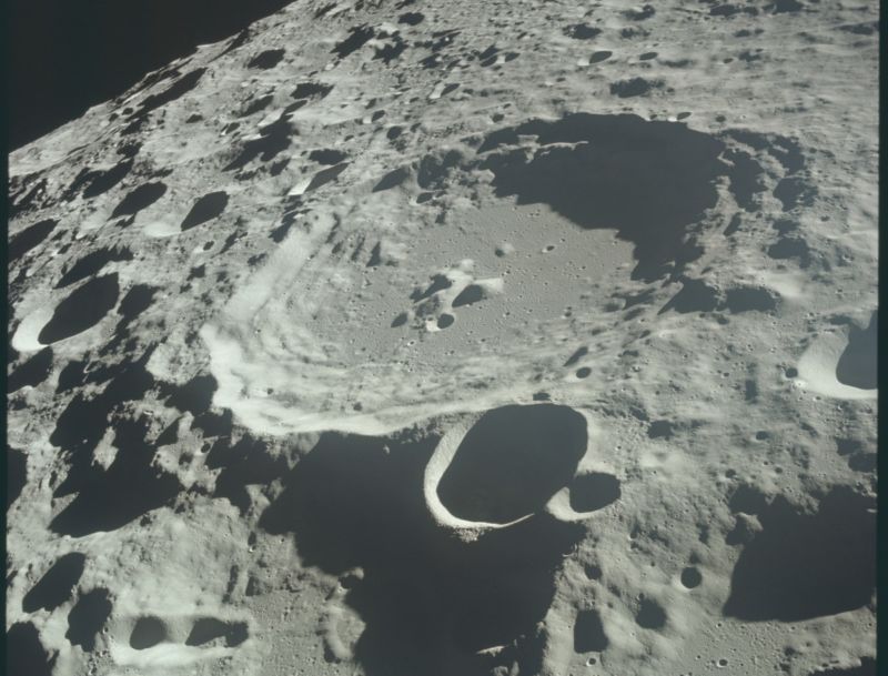 The surface of the Moon as seen from Apollo 11 while in lunar orbit.

