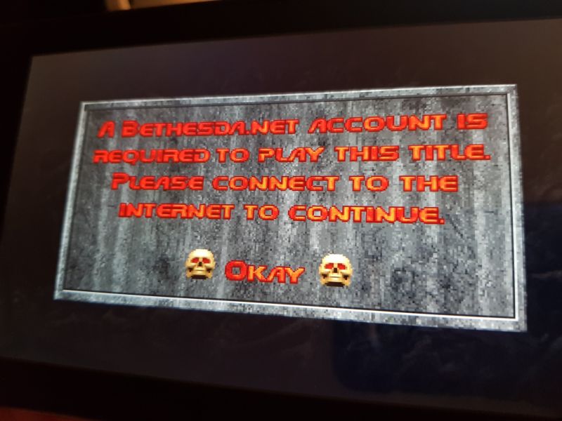 Bethesda is working to remove this login dialog from its recent re-released versions of the first three <em>Doom</em> games.