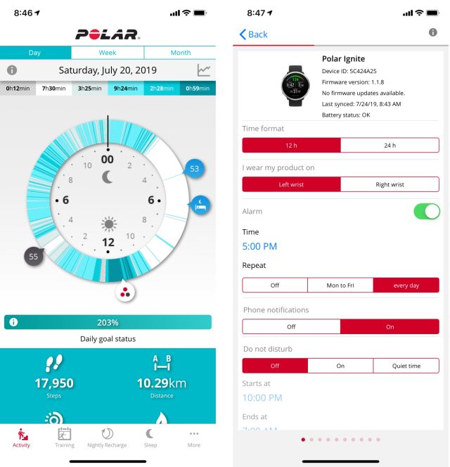 polar ignite sleep tracking