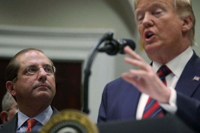 US President Donald Trump speaks alongside Secretary of Health and Human Services Alex Azar at the White House May 9, 2019 in Washington DC. 