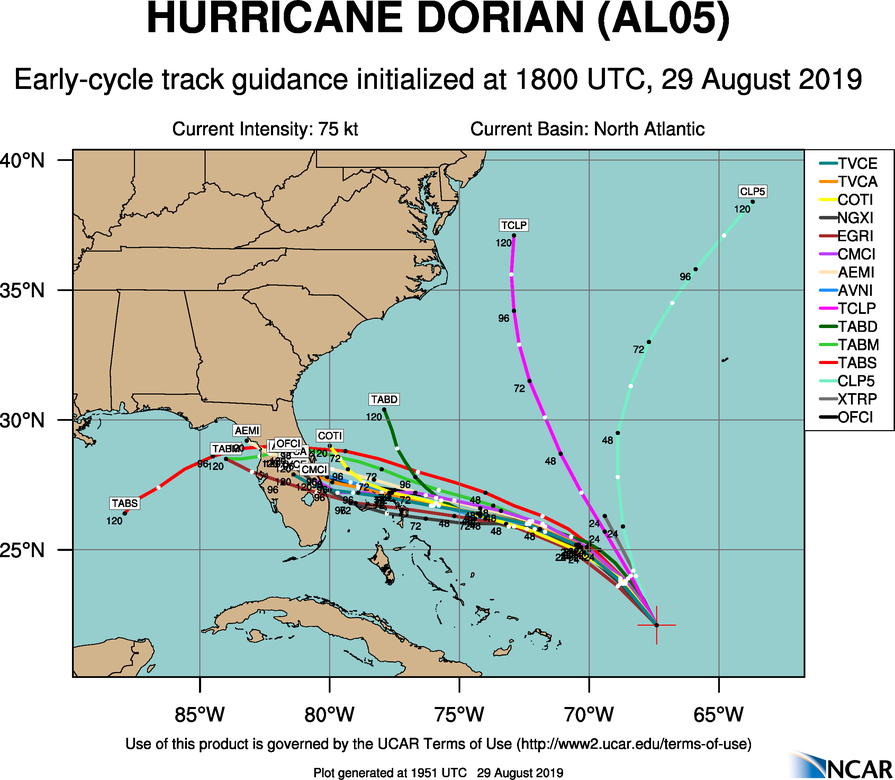 Hurricane Dorian track guidance from Thursday afternoon. 