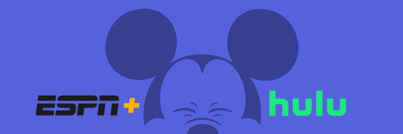 Image of Mickey Mouse with Hulu and Disney+ logos.