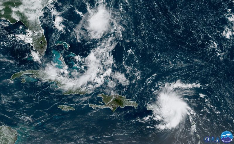 A NOAA satellite image from 11am ET shows the position of Tropical Storm Dorian near Puerto Rico.