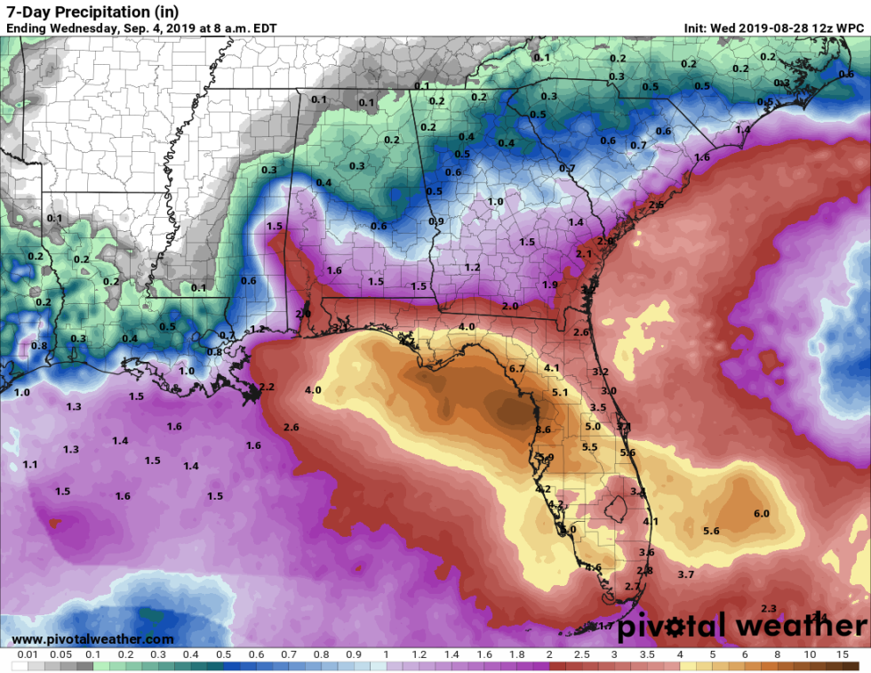 Very early precipitation accumulation forecast for the next seven days.