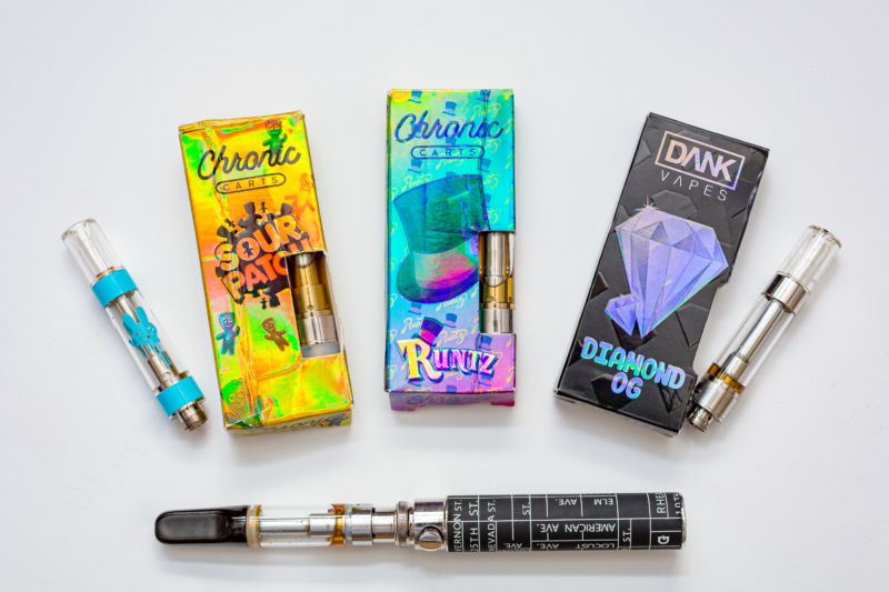 Some of the black-market vaping products that have been found to contain vitamin E acetate, according to the New York State Department of Health.