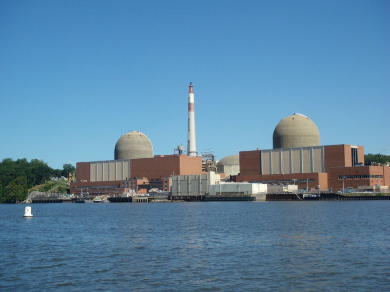 An American nuclear reactor on the bank of a river.